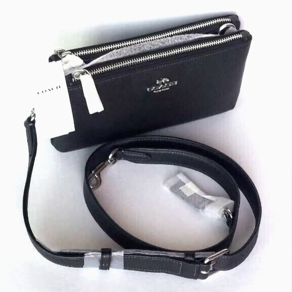 NWT Coach CJ789 Double Zip Crossbody in Refine Pebble Leather Clutch in Black - Picture 11 of 16